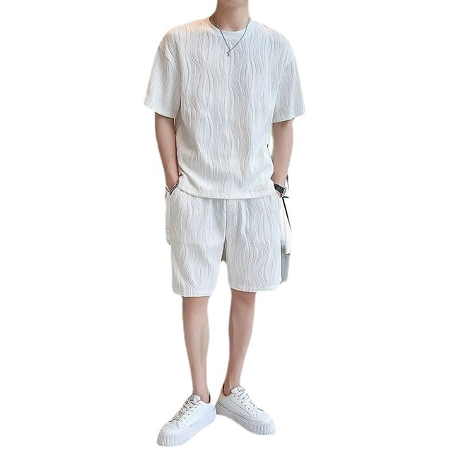 New Men's Ice Silk Fashion Short Sleeve Shorts Set