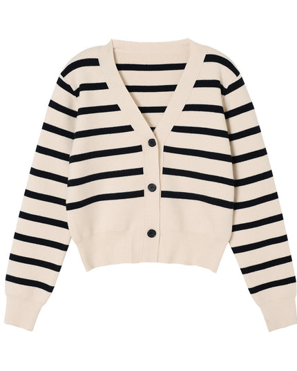 Single Row Three Buckle Stripe Women's Knitwear New V-neck Sweater Coat