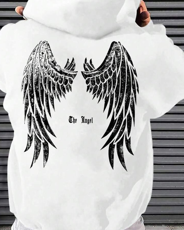 Trendy Angel Wings Printed Hooded Men's Sweater