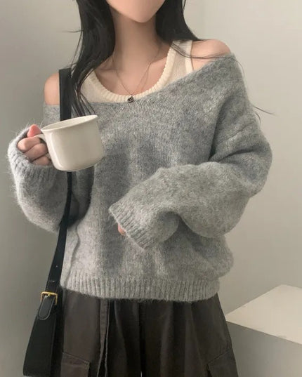 Bandage Dress Knitted Vest Soft Glutinous Loose-fitting Long Sleeve Sweater Two-piece Set