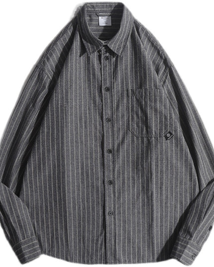 Spring And Autumn Japanese Retro Striped Shirt