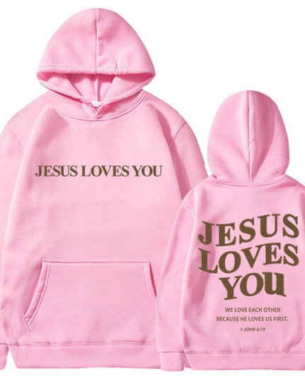 Brushed Hoody Back Letter Print Hooded Sweater