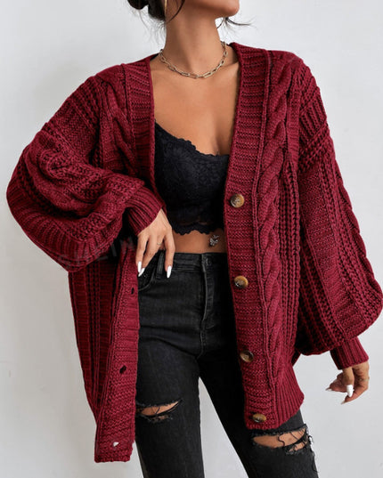 V-neck Sweater Women's Retro Fashion Loose Twist Knitted Coat
