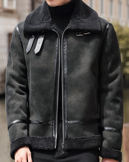 Youth Biker’s Leather Jacket with Lamb Wool Lining | Vintage PU Motorcycle Coat for Men