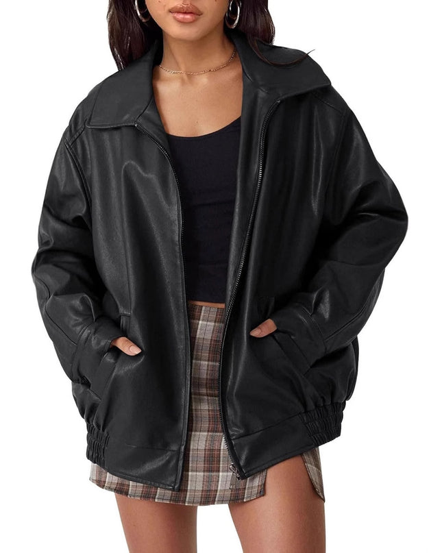 Women's Oversized Biker's Leather Jacket Fall Winter Fashion