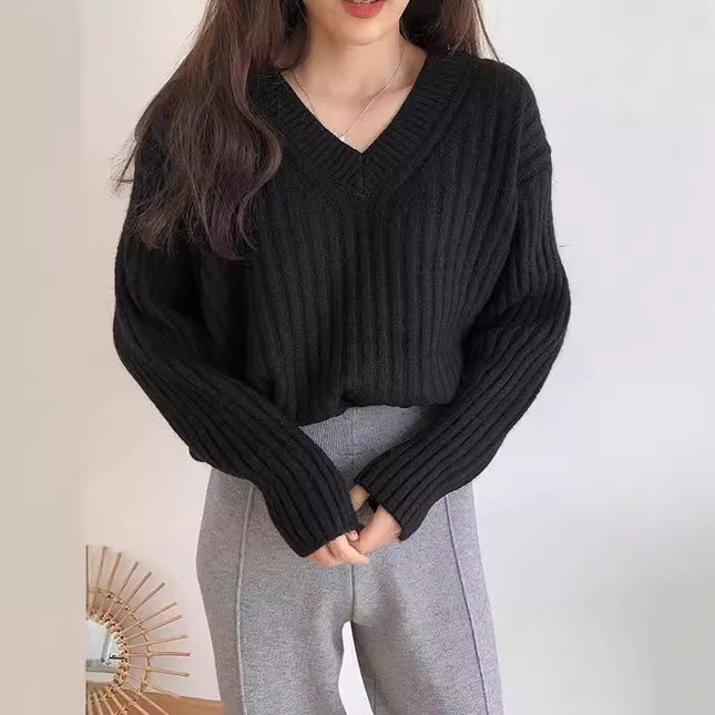 Retro V-neck Pullover Women's Loose Sweater