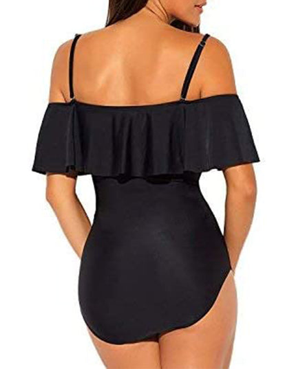 One-piece Cut-out Ruffled Strap Tube Top Swimsuit