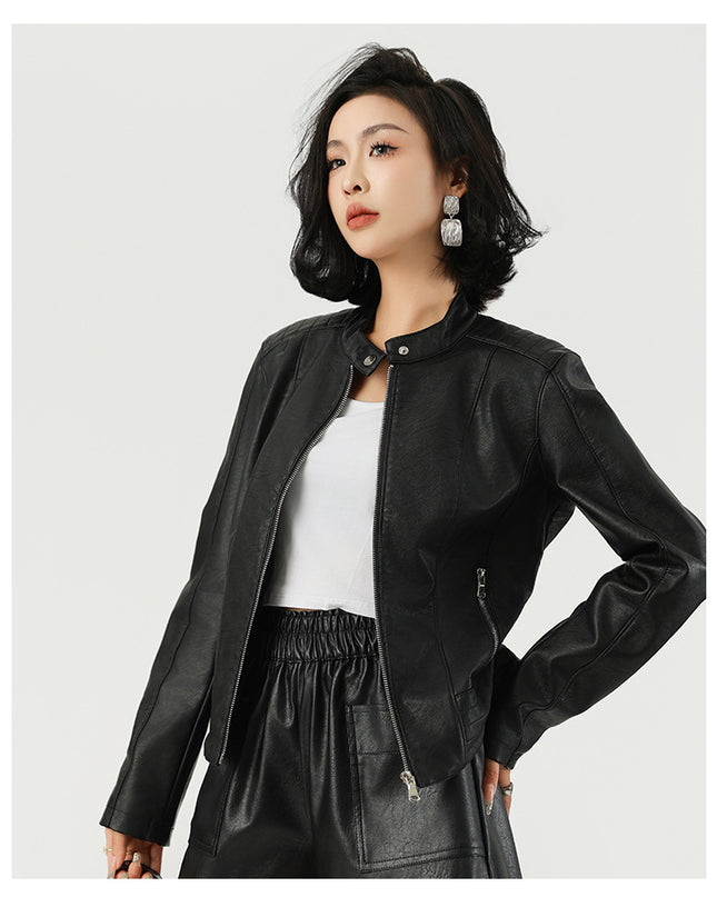 Women's Leather Jacket Locomotive Style Leather Coat Leather Jacket