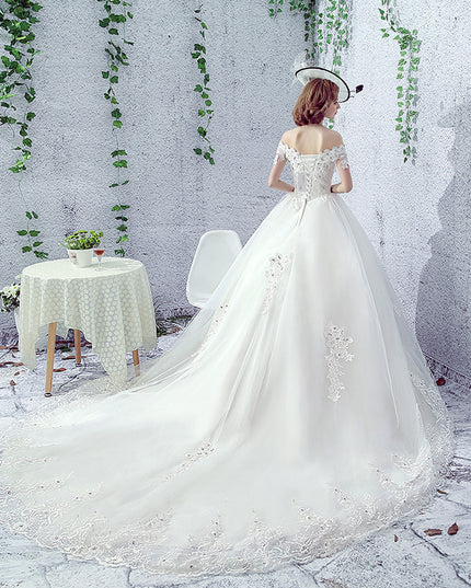 Wedding Dress Bride One-shoulder Trailing French Veil Hepburn Female