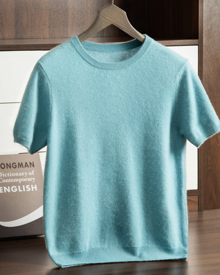 Men's Cashmere Round Neck Flat Solid Color Pullover Short Sleeve