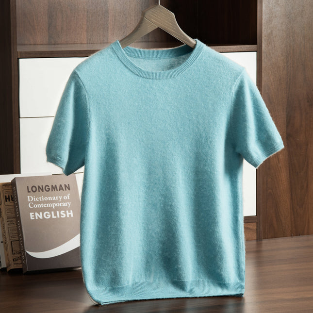 Men's Cashmere Round Neck Flat Solid Color Pullover Short Sleeve