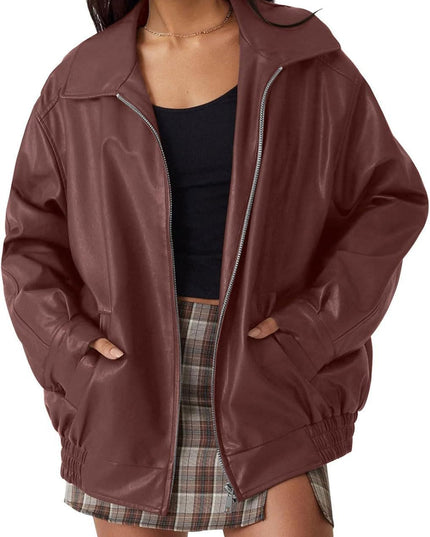Women's Oversized Biker's Leather Jacket Fall Winter Fashion