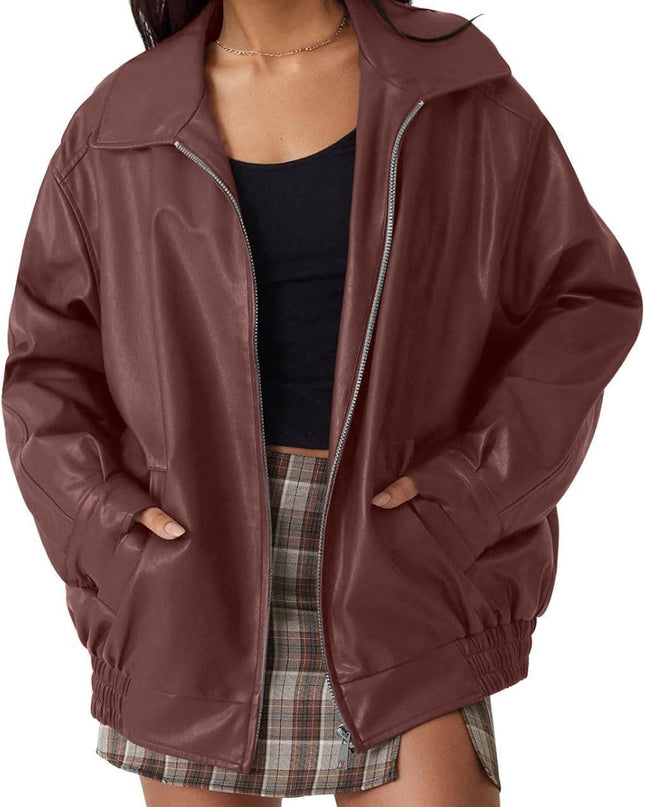 Women's Oversized Biker's Leather Jacket Fall Winter Fashion