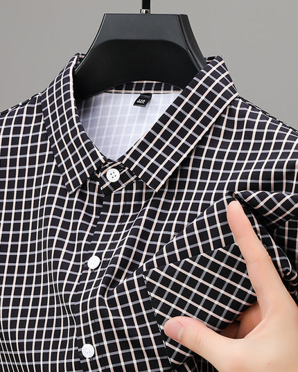 Long Sleeve Fine Plaid Shirt For Men Spring And Autumn