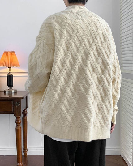 Casual Stand Collar Solid Color Autumn And Winter New Cardigan Cable-knit Sweater Men