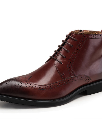 Carved Leather Boots British Style Trend