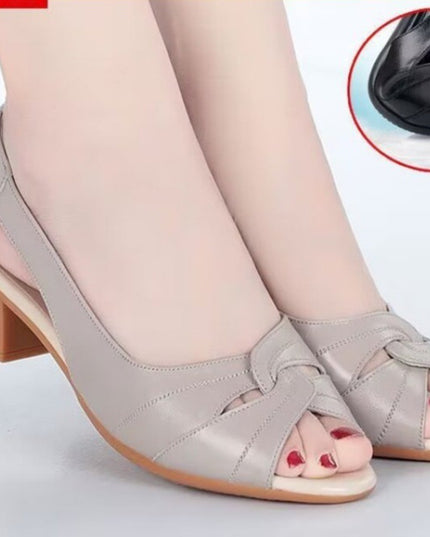 Peep Toe Mother Sandals Hollow-out Roman Style Mid Heel