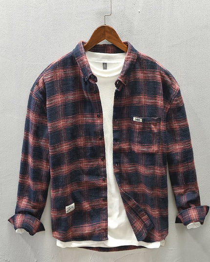 Striped Plaid Spring And Autumn Long-sleeved Shirt Men's Casual