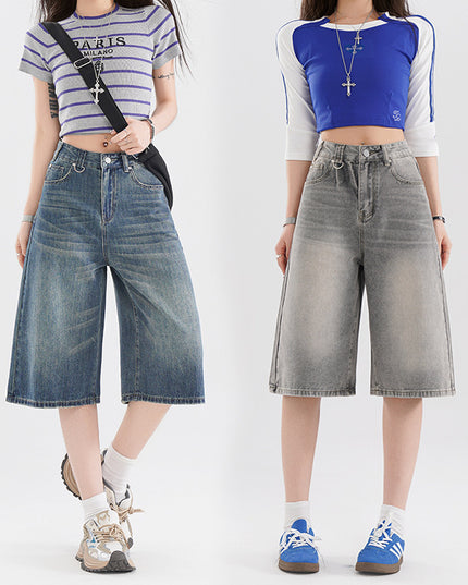 Women's American-style Retro High Street Denim Cropped Pants Summer