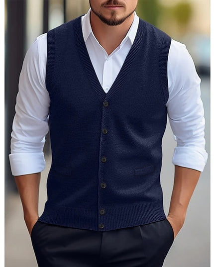 Casual Vest Solid Color Sleeveless Four Seasons Wool Knit Cardigan Men's Vest