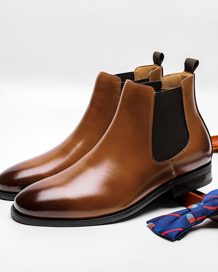 British Retro Chelsea Men's Shoes Leather Short Boots Fleece-lined