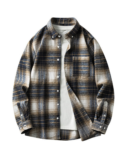 Cross-border Foreign Trade Men's Autumn And Winter New Plaid Plus Size Long-sleeved Shirt Casual Coat Thickened Flannel Shirt Men