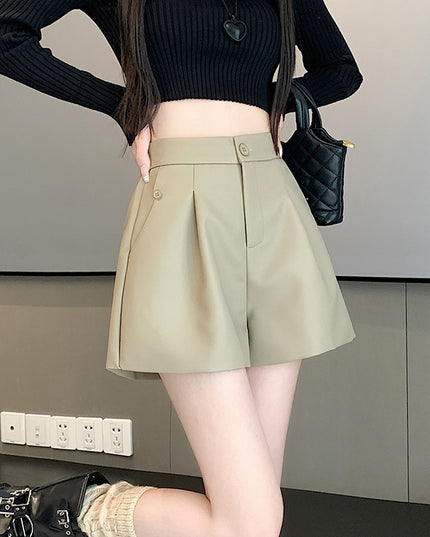 High Waist Casual Pants Brown Loose Wide-leg Leather Pants
