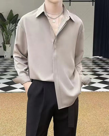 Men's Ice Silk Drape Long Sleeved Loose Casual Shirt