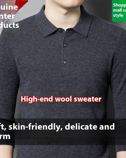 Men's Autumn And Winter Solid Color Shirt Middle-aged Polo Sweater
