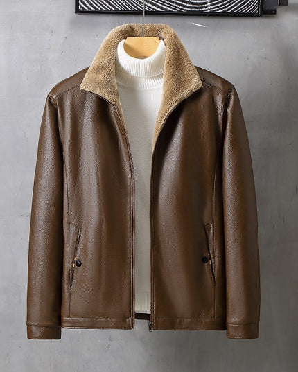 Men's Leather Lapel Fleece Padded Coat
