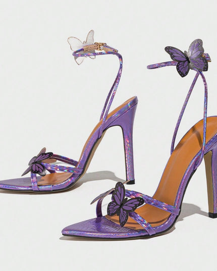 Women's Pointed-toe Three-dimensional Butterfly Stiletto Heel Sandals