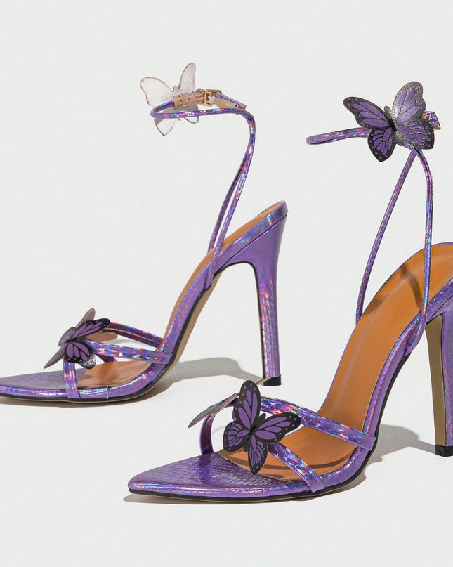 Women's Pointed-toe Three-dimensional Butterfly Stiletto Heel Sandals