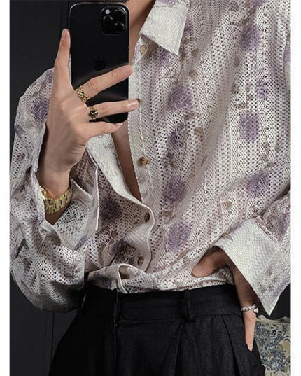 Men's Idle Style Hollow Flower Long Sleeve Shirt
