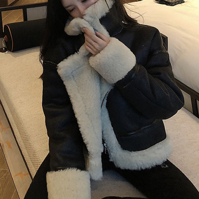 Women's Fashion Thickened Fur All-in-One Short Jacket