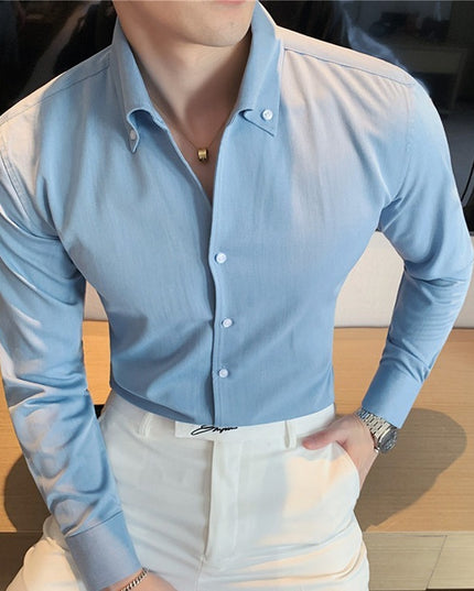 Large V-neck Men's Long-sleeved Business Shirt