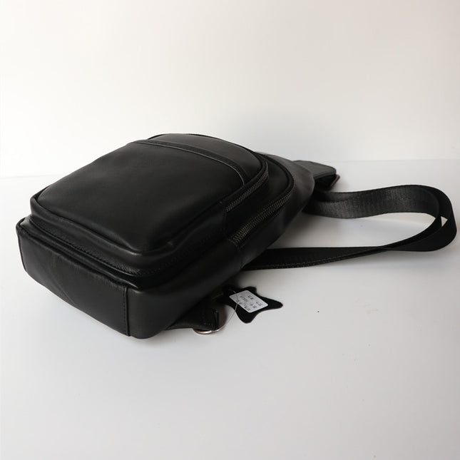 Black Top Layer Cow Leather Japanese Casual Bag