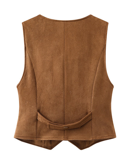 Spring New V-neck Design All-match Suede Short Vest Jacket Women