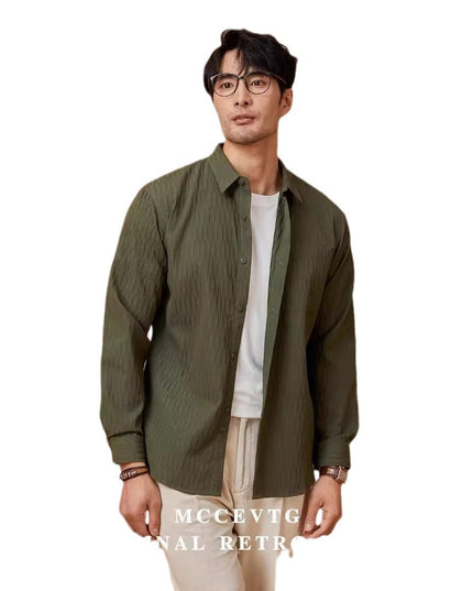 Boys Autumn Leisure Retro Loose-fitting Solid Color Long Sleeves Pleated Shirt