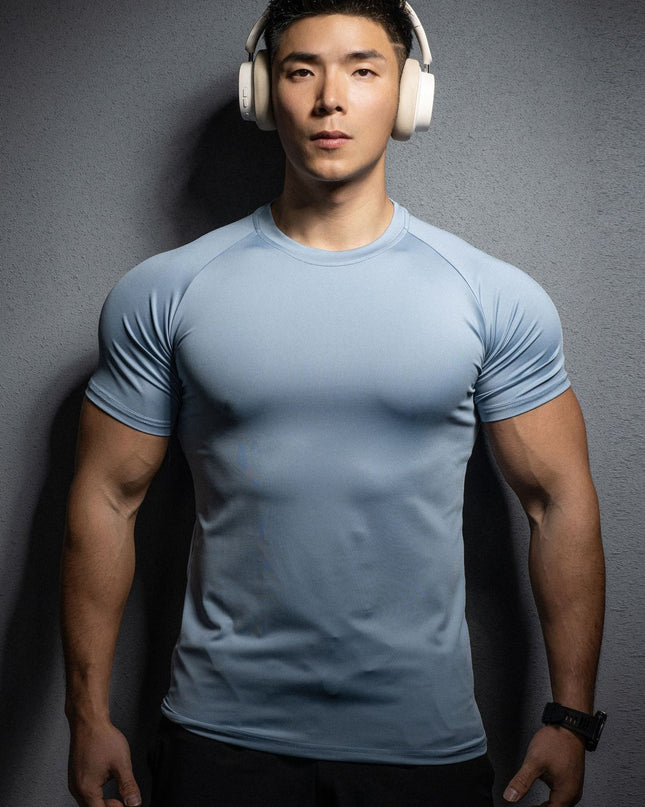 Men's Sports Casual Workout Stretch Quick-drying Solid Color Short Sleeve T-shirt