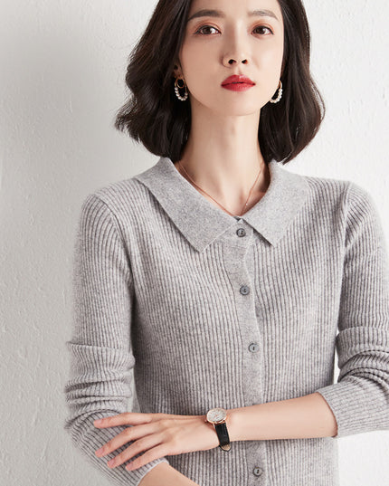Polo Collar Slim Fit Slimming Long Sleeves Top Breasted Cardigan