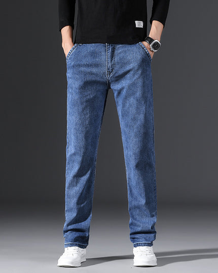 Men's Business Casual High Waist Stretch Jeans Simple Fashion Straight Loose Jeans