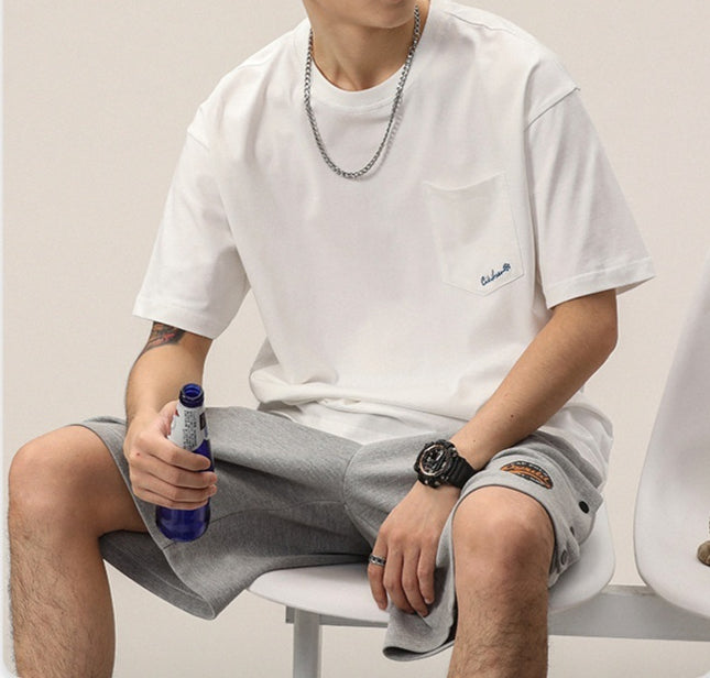 Simple Embroidered Crew Neck Short-sleeved T-shirt Men's Trendy Versatile Casual Top