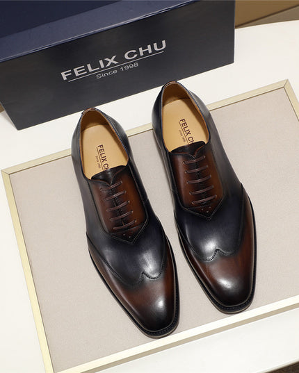 Leather Shoes Men's Wingtip Color Matching Oxford Toe Layer Cowhide