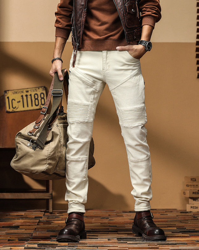 Motorcycle Jeans Brand Slim Fit Feet High-end Men's Casual All-matching Stretch