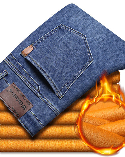 Jeans Men's Straight Loose Casual Pants Fleece-lined Thickened Men's Pants