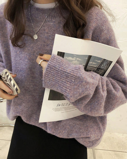 Solid Color Pullover Soft Glutinous Thickened Women's Round Neck Sweater