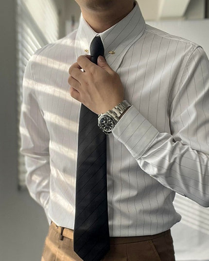 Spring Men's Empire Collar Striped Shirt