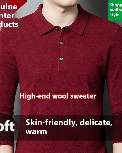 Men's Autumn And Winter Solid Color Shirt Middle-aged Polo Sweater
