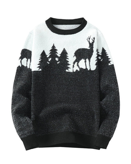 Men's Round Neck Jacquard Pullover Sweater