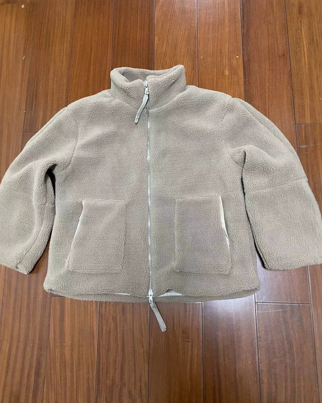 Women's Stand Collar Zipper Idle Style Lamb Wool Casual Cotton-padded Clothes Coat